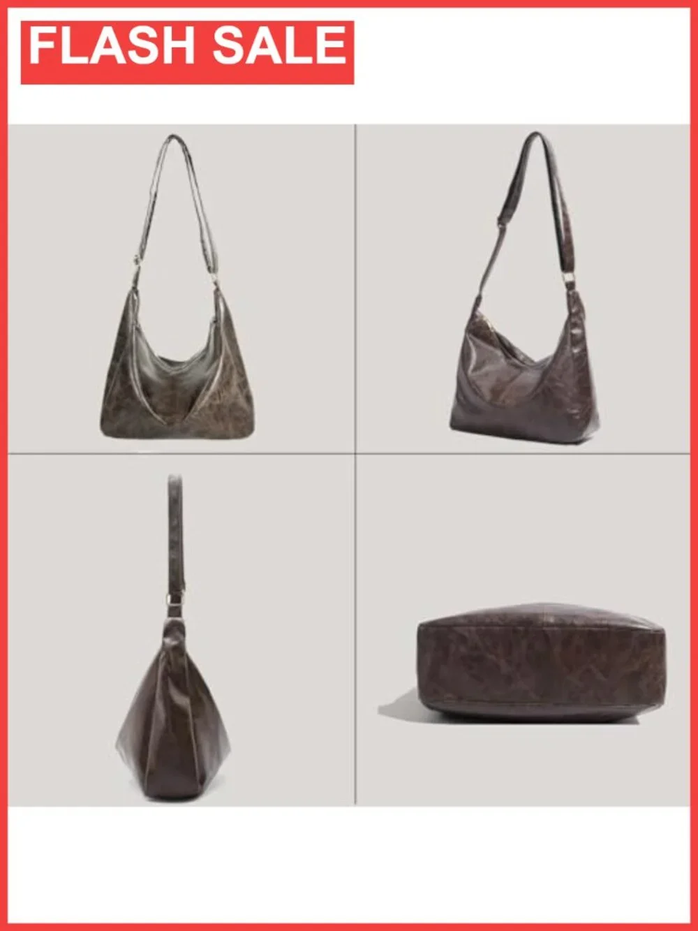 Vegan Leather Hobo Shoulder Bag Slouchy Purse Adjustable Strap